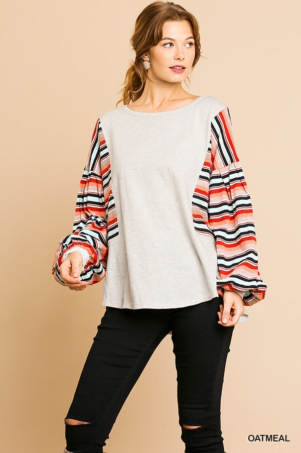Multicolor Striped Puff sleeve top